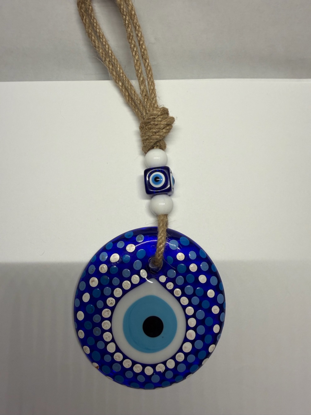 Glass Evil Eye Hanging Charm in Blue and White